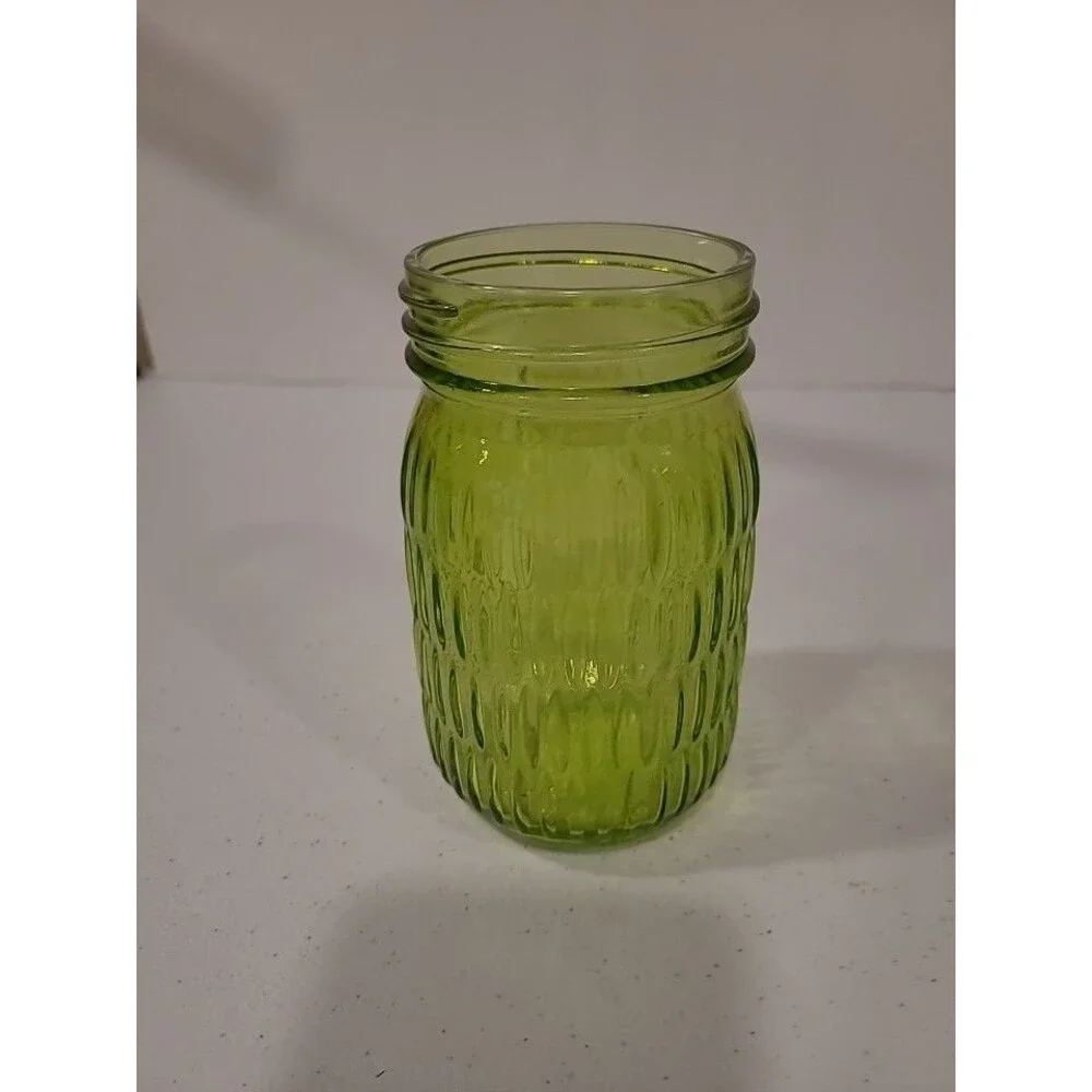 Mason Jar Pint Vase – Textured Pattern – Green – 5.25